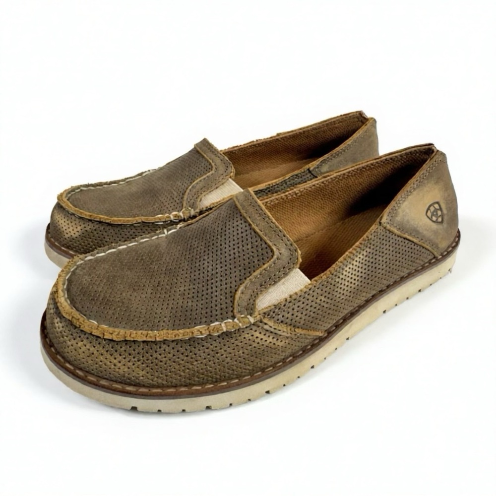 Ariat Women’s Cruise 360 Bomber Brown Leather Moc Toe Slip On Shoes